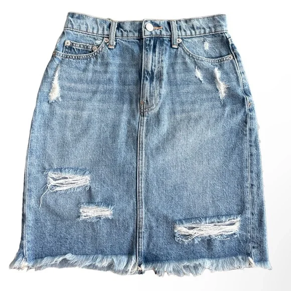 Distressed Jean Skirt Frayed Raw Hem Cut Off Denim Gap Women Size X Small XS - Picture 9 of 16